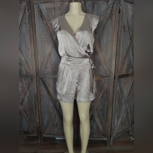 Rachel Roy V-Neck, Satin, Romper, Size 10, Color Champagne